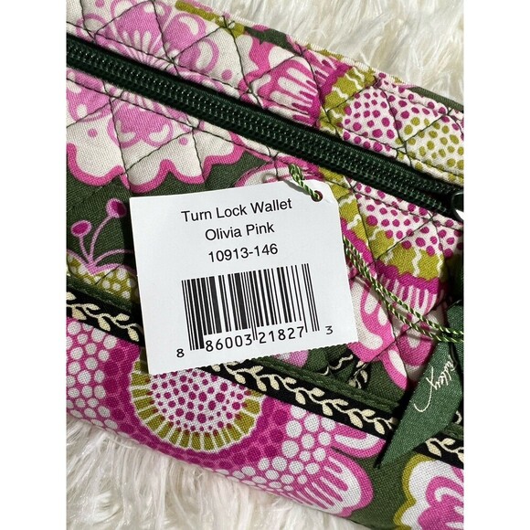 NWT Vera Bradley Turn Lock Wallet In Olivia Pink Pattern Floral Zip Around - Picture 5 of 9